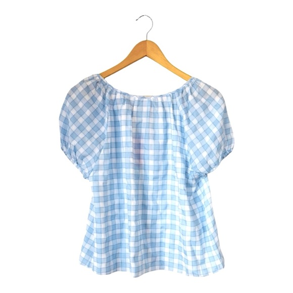 AMANDA UPRICHARD New York Blue and White Smocked Puff Sleeve Blouse - Picture 2 of 4